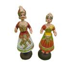 Tanjavur Dancing Couple Doll : 11 Inch, White-Red-Green - Geographical Indexed