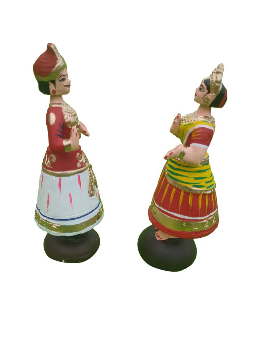 Tanjavur Dancing Couple Doll : 11 Inch, White-Red-Green - Geographical Indexed