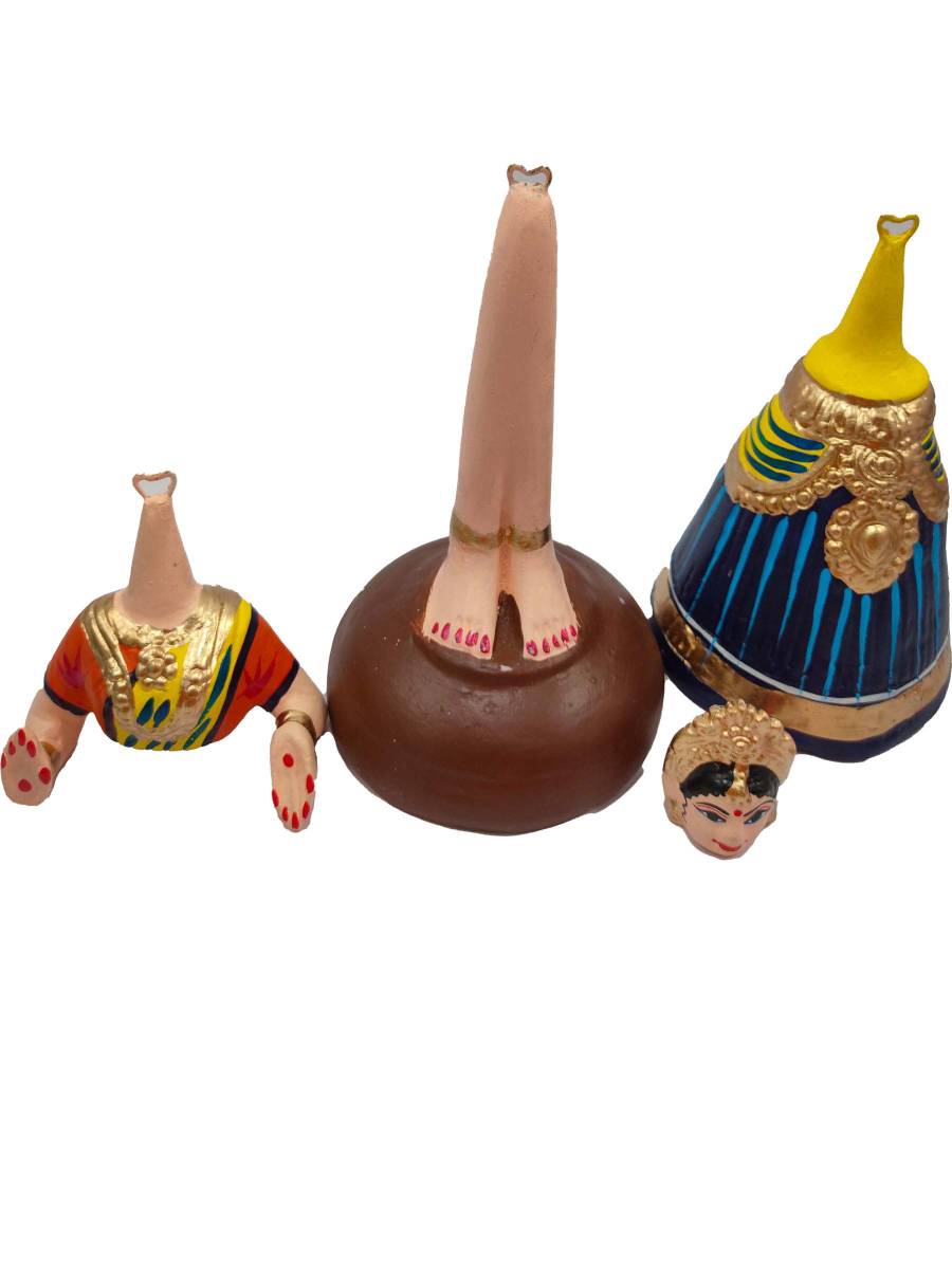 Tanjavur Dancing Doll : 11 Inch, Dark Blue-Yellow-Orange - Geographical Indexed