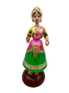 Tanjavur Dancing Doll : 11 Inch, Light Green-Pink-Yellow - Geographical Indexed