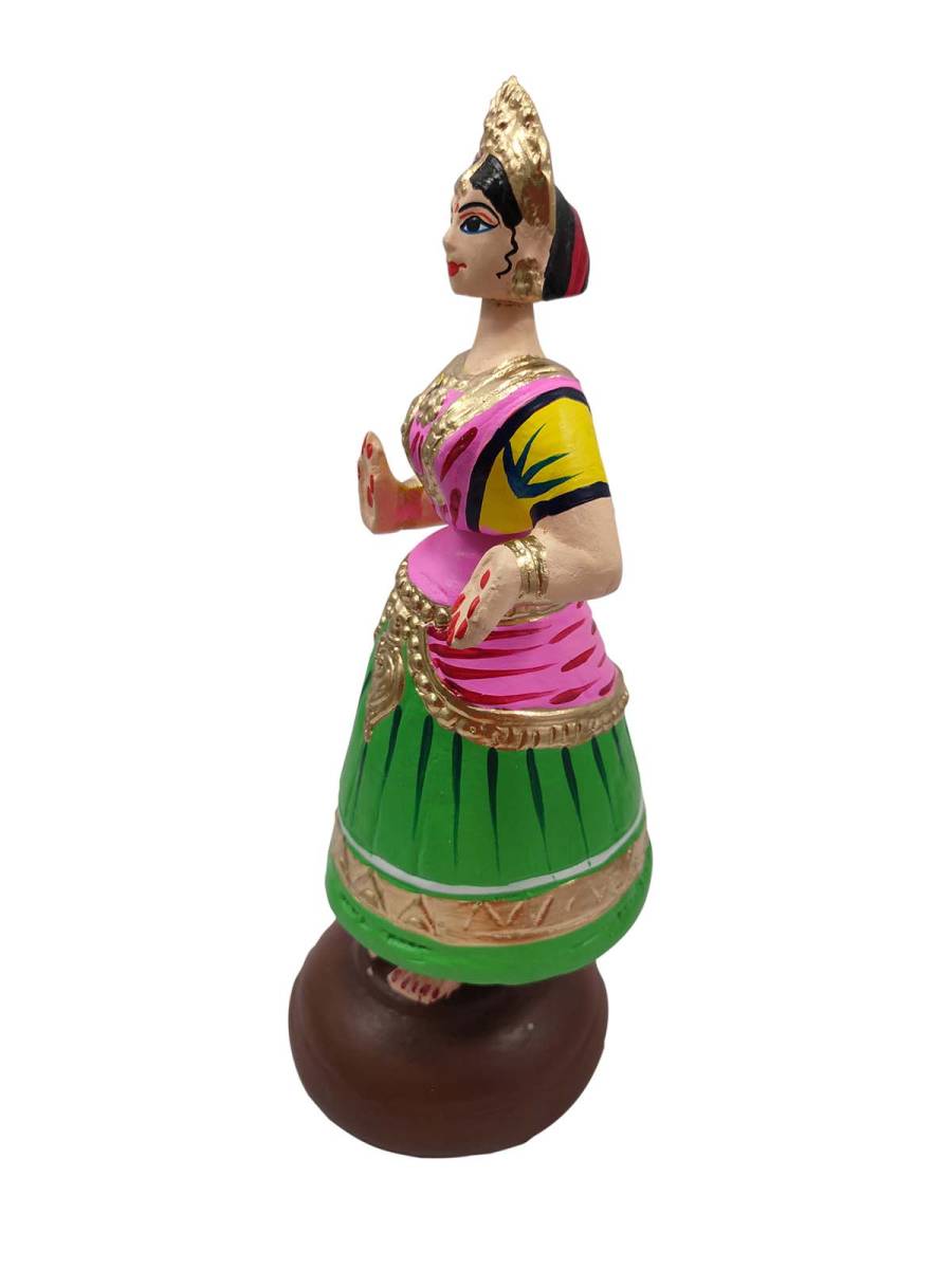 Tanjavur Dancing Doll : 11 Inch, Light Green-Pink-Yellow - Geographical Indexed