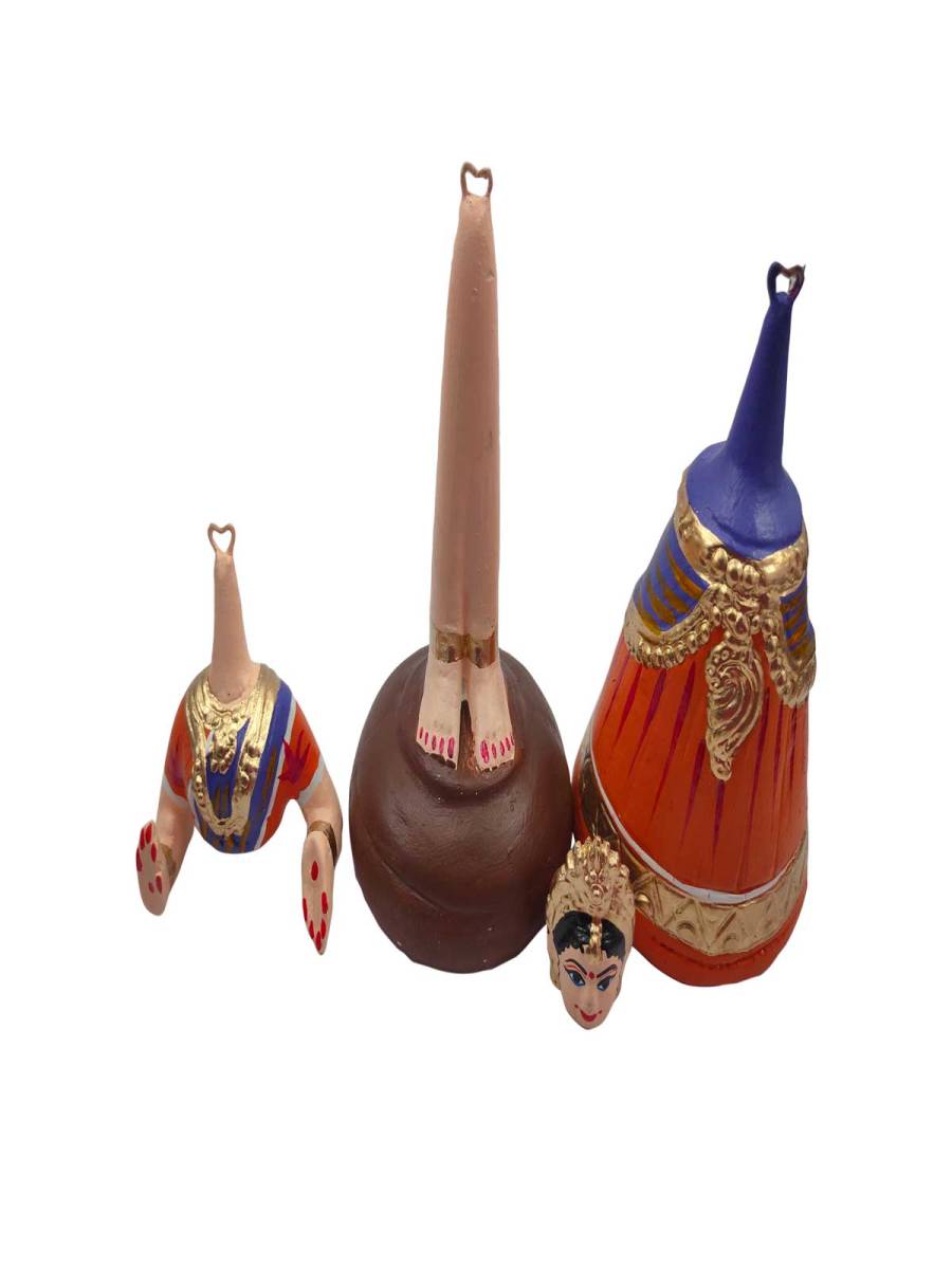 Tanjavur Dancing Doll : 11 Inch, Orange-Purple-Orange - Geographical Indexed