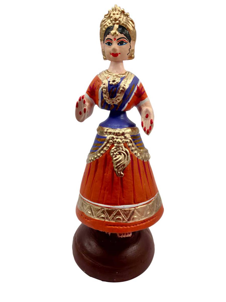 Tanjavur Dancing Doll : 11 Inch, Orange-Purple-Orange - Geographical Indexed