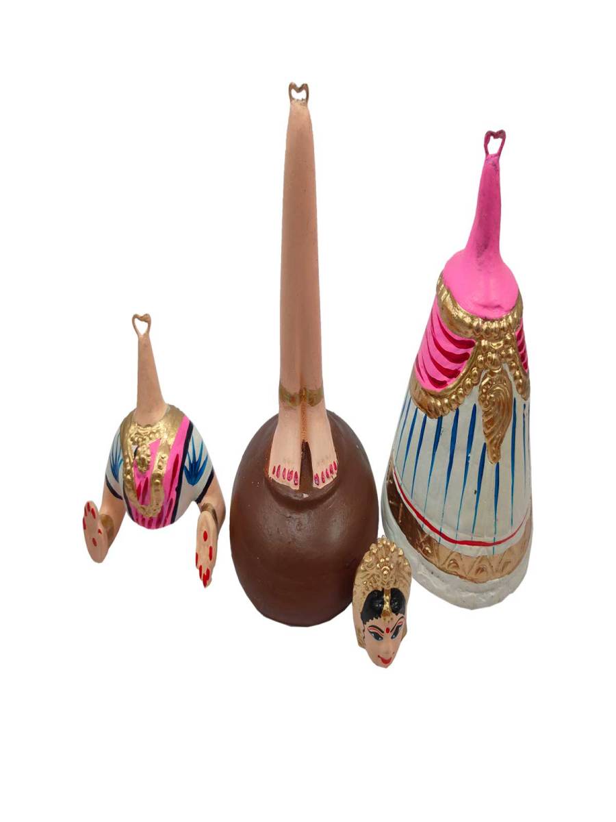 Tanjavur Dancing Doll : 11 Inch, White-Pink-White - Geographical Indexed