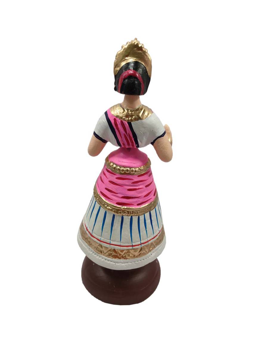 Tanjavur Dancing Doll : 11 Inch, White-Pink-White - Geographical Indexed