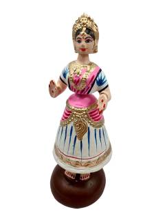 Tanjavur Dancing Doll : 11 Inch, White-Pink-White - Geographical Indexed