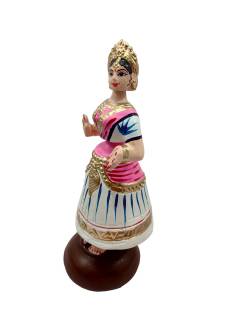 Tanjavur Dancing Doll : 11 Inch, White-Pink-White - Geographical Indexed