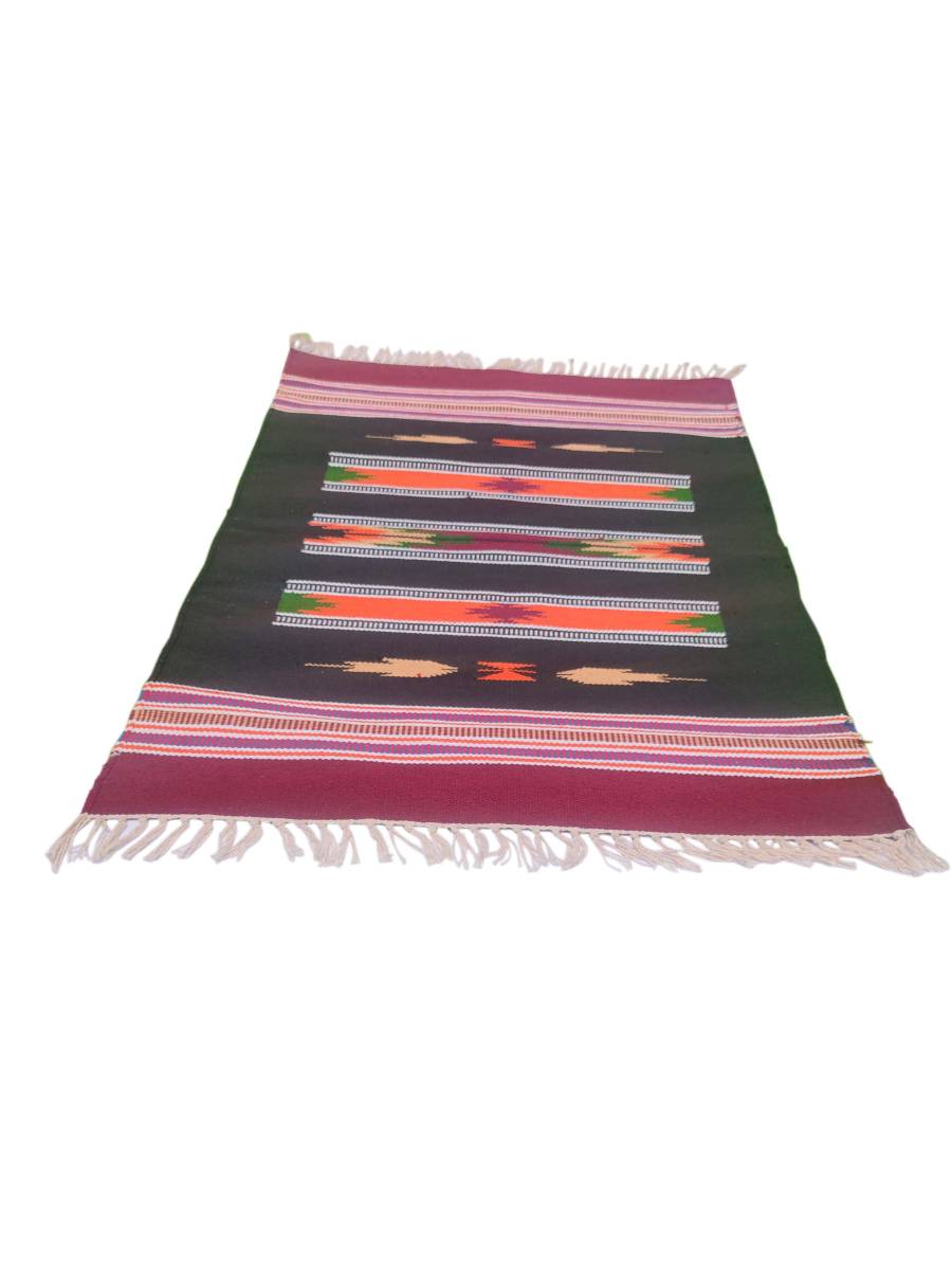 Warangal Durry - 2x3 Feet - Maroon-Black - Geographical Indexed Warangal Durry - 2x3 Feet - Maroon-Black - Geographical Indexed