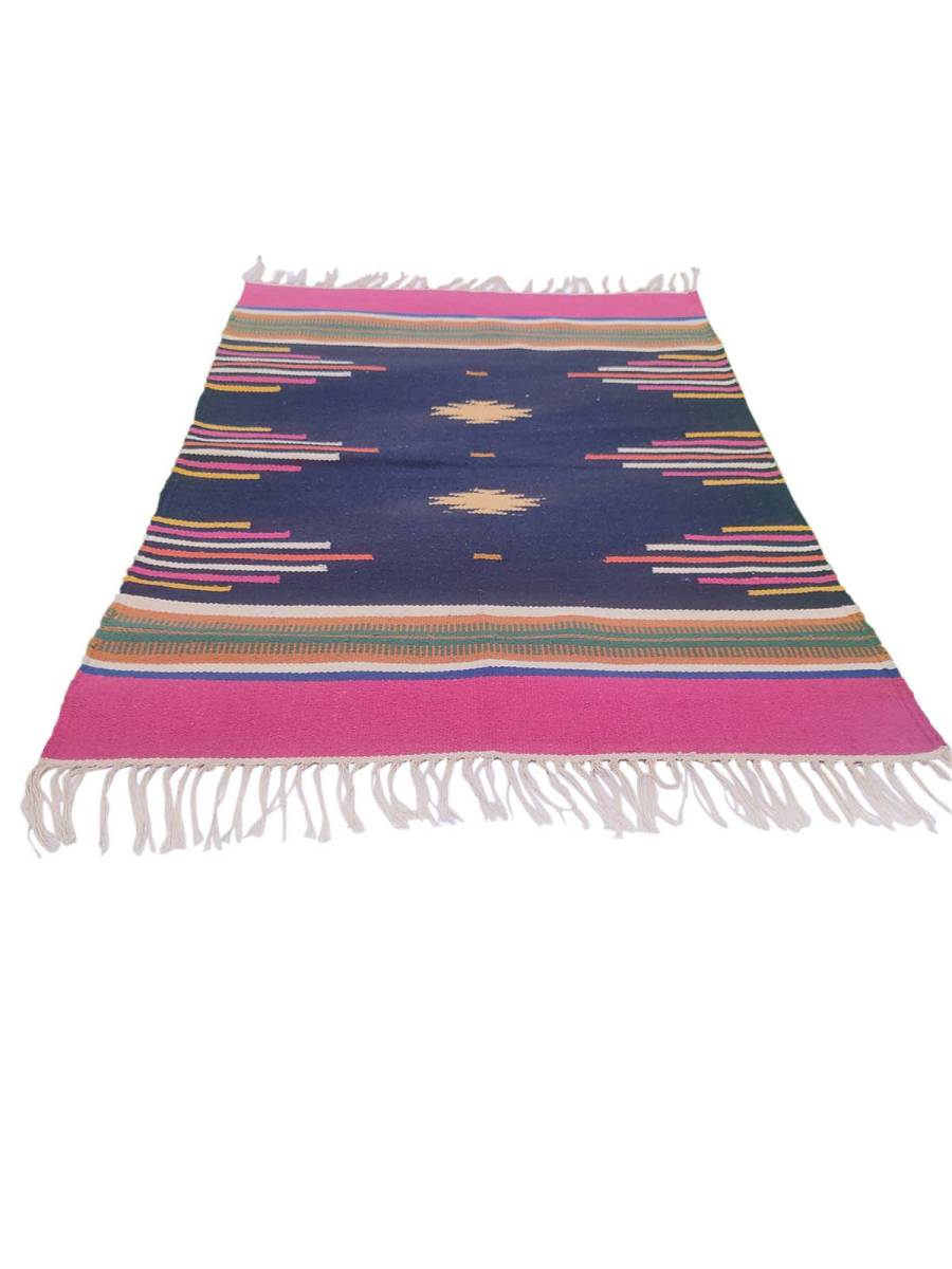 Warangal Durry - 2x3 Feet - Navy Blue-Pink - Geographical Indexed