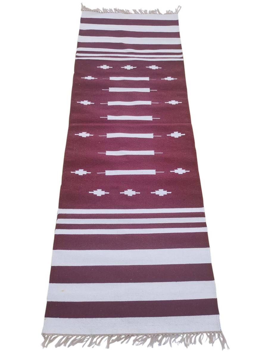 Warangal Durry - 2x6 Feet - Maroon-White - Geographical Indexed
