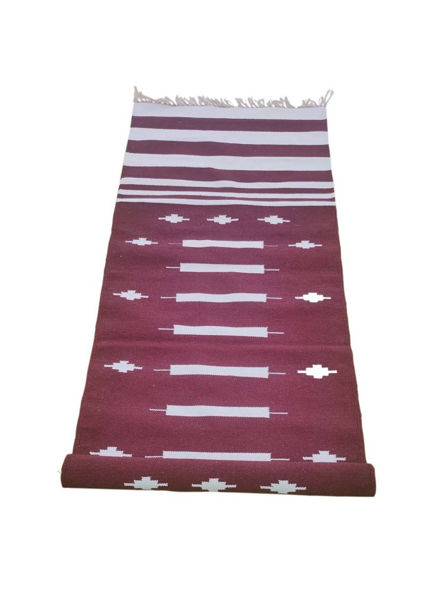 Warangal Durry - 2x6 Feet - Maroon-White - Geographical Indexed