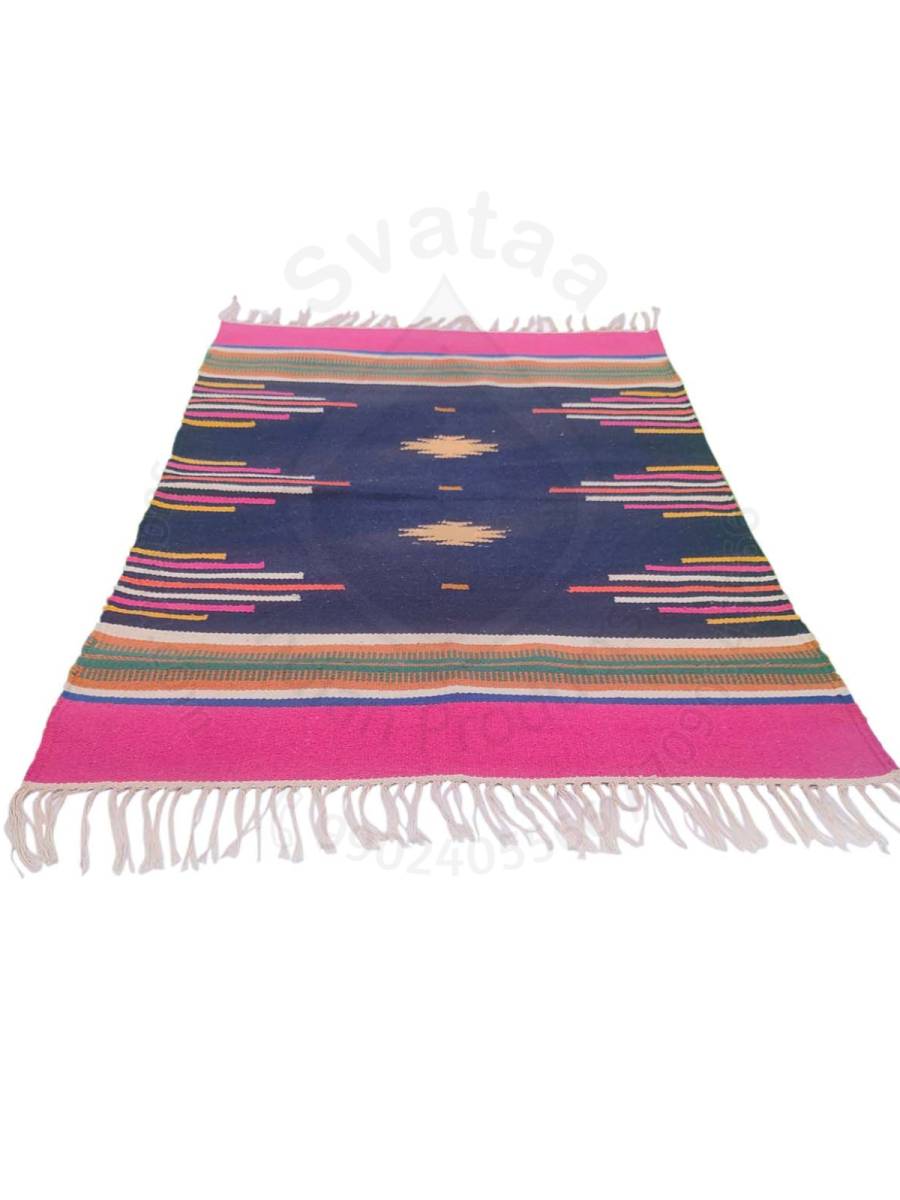 Warangal Durry - 2x3 Feet - Navy Blue-Pink - Geographical Indexed

