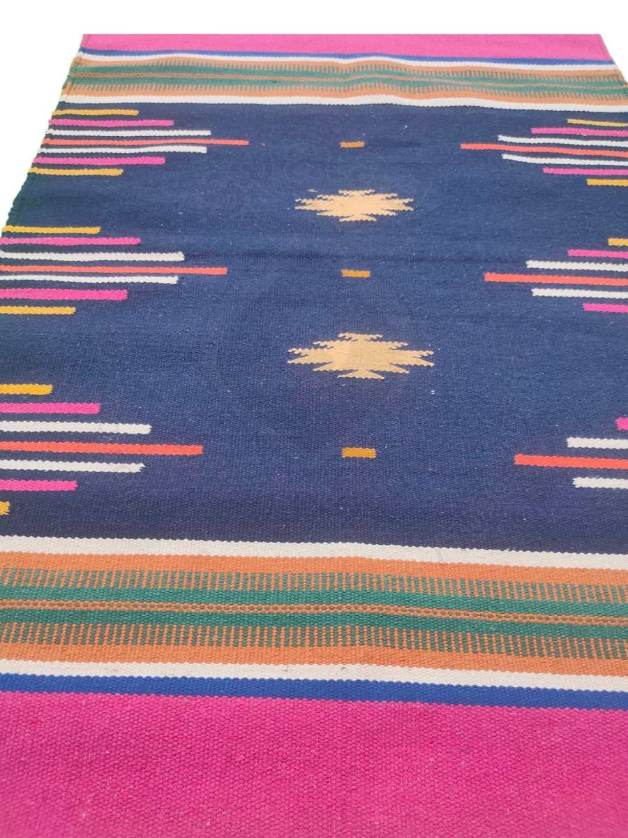 Warangal Durry - 2x3 Feet - Navy Blue-Pink - Geographical Indexed
