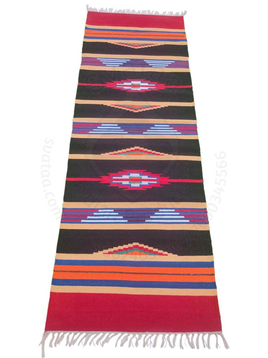 Warangal Durry - 2x6 Feet - Black-Red - Geographical Indexed
