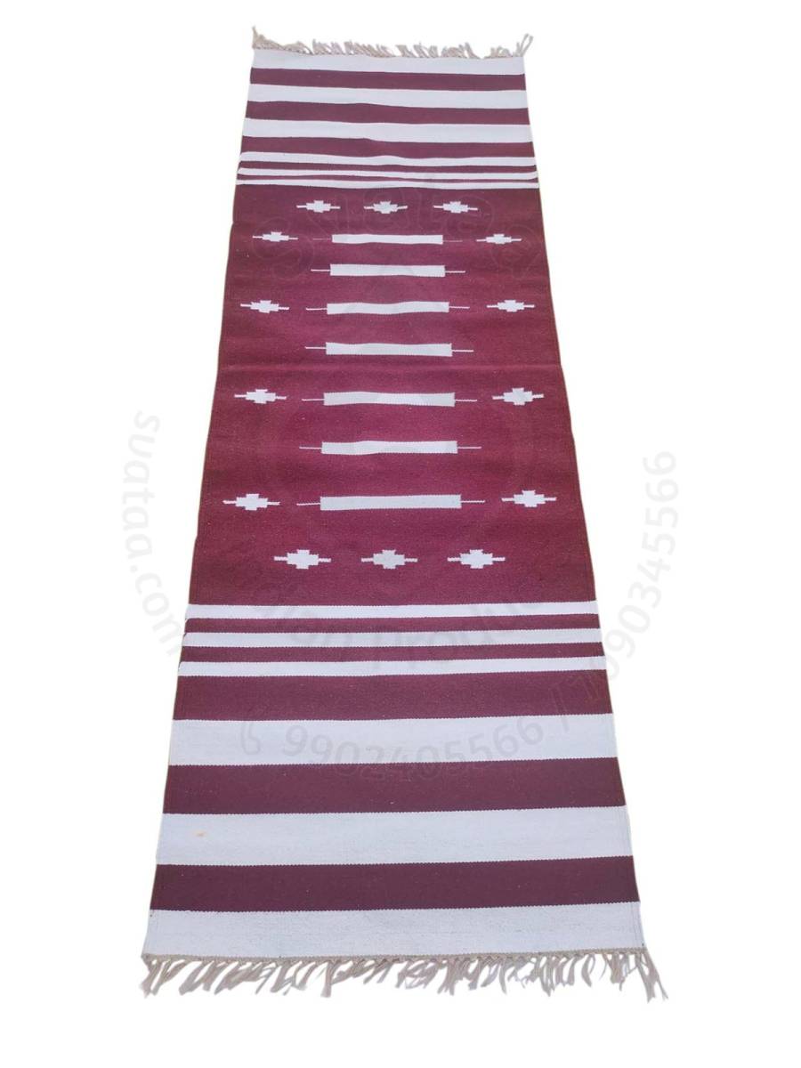 Warangal Durry - 2x6 Feet - Maroon-White - Geographical Indexed
