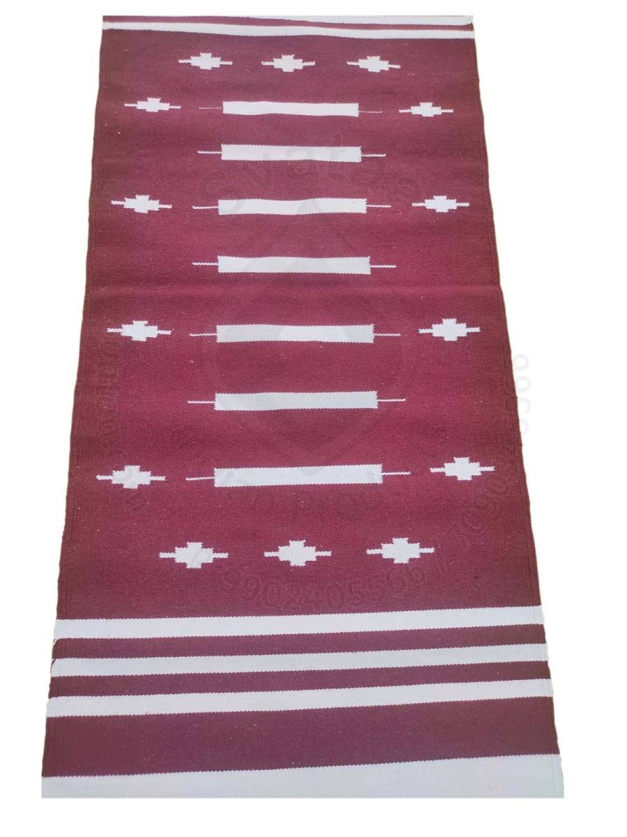 Warangal Durry - 2x6 Feet - Maroon-White - Geographical Indexed
