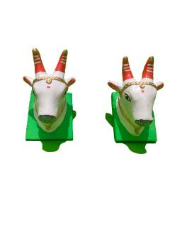 Kinnala Arts - Mini Nandi Face, Pair, Small-5" , White And Red - Geographical Index
