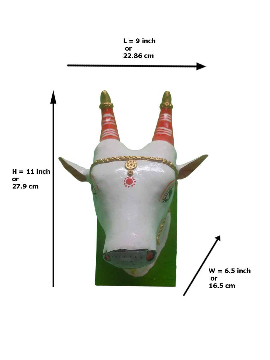 Kinnala Arts - Nandi Face, Single, Big - 11 inches, White and Red - Geographical Indexed Kinnala Arts - Nandi Face, Single, Big - 11 inches, White and Red - Geographical Indexed